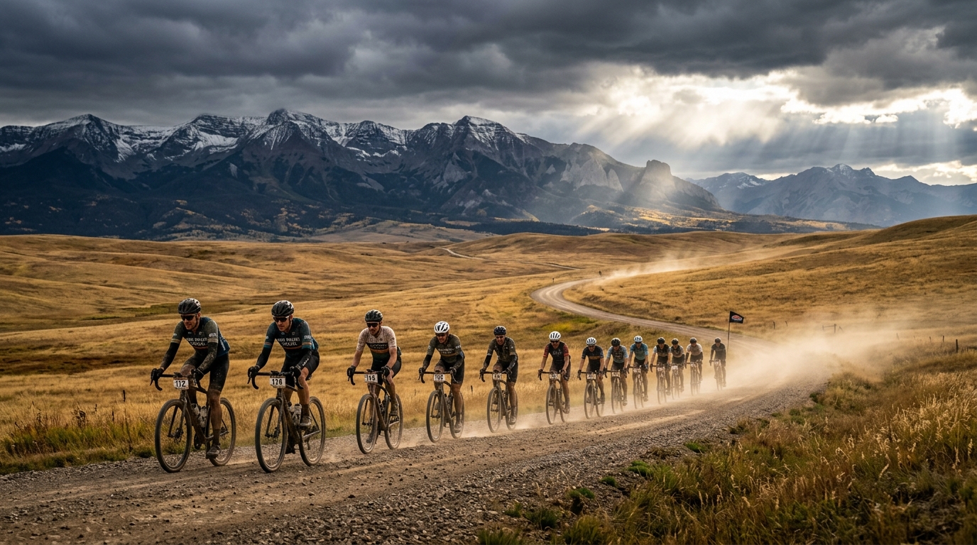 Gravel Century Peloton across golden foothills